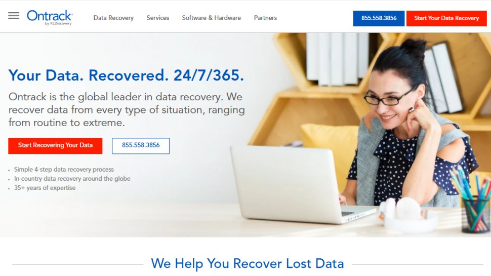 Website screenshot of Ontrack (July, 2025)