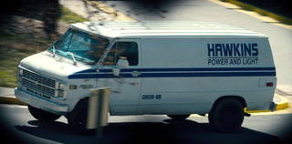 The Hawkins Light and Power van, featuring one of the best Stranger Things fonts