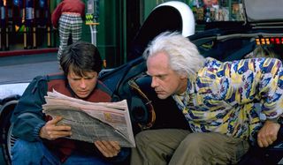 Back To The Future Part II Marty and Doc look at the future newspaper