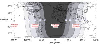 Visibility map for the total lunar eclipse of April 4, 2015.