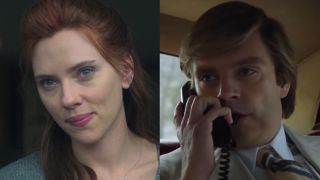 Scarlett Johansson in Black Widow/Sebastian Stan as Donald Trump in The Apprentice