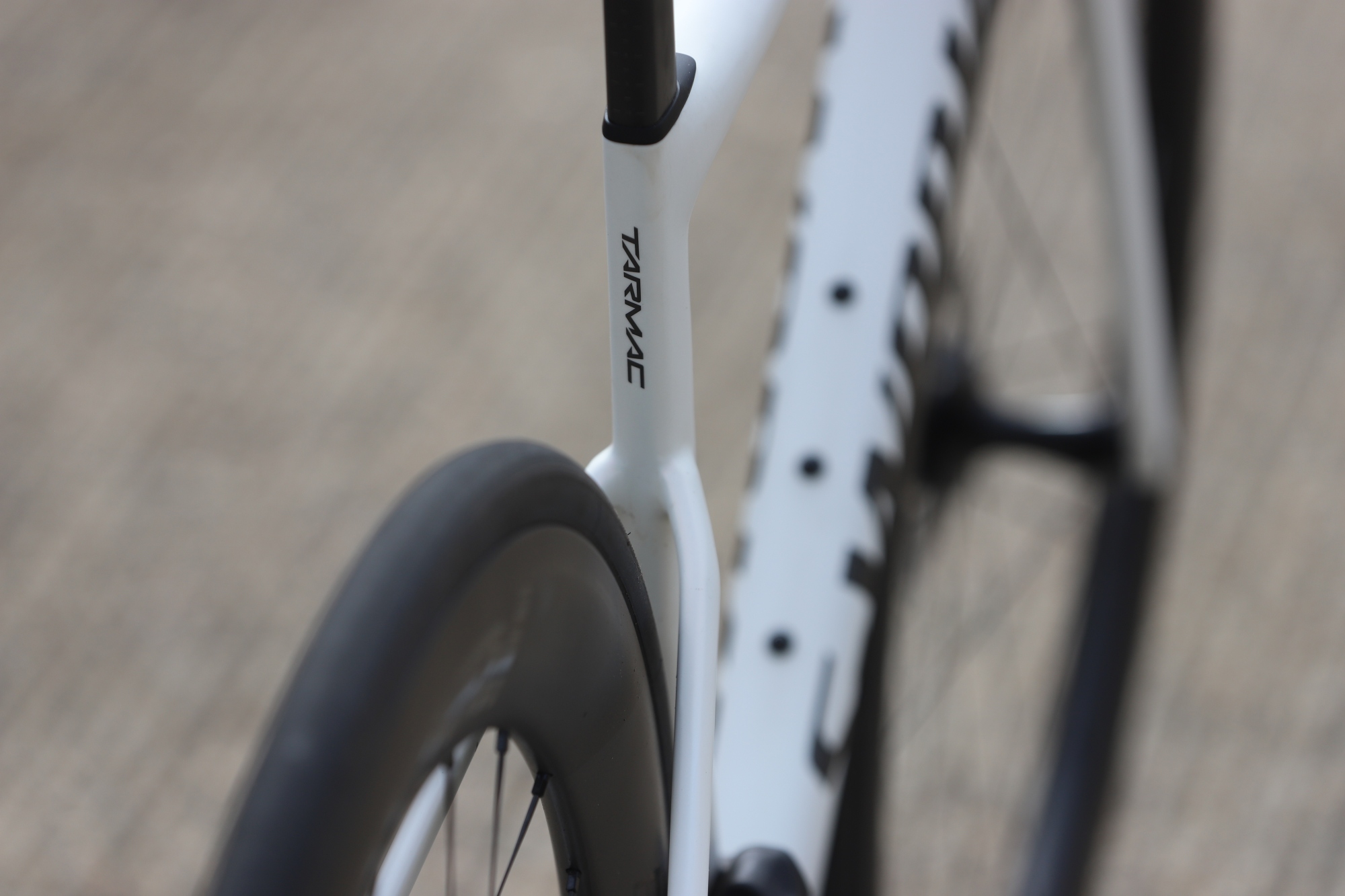 Detail of Specialized S-Works Tarmac SL8 seat tube