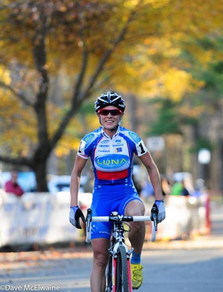 Katerina Nash (Luna Pro Team) rides into the finish alone again