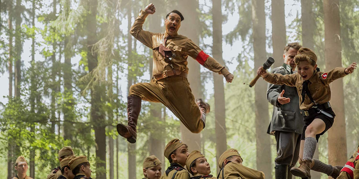 Taika Waititi leaping as Hitler in Jojo Rabbit