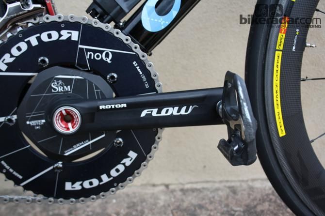 Well-worn and wide-platformed Dura-Ace pedals take the load