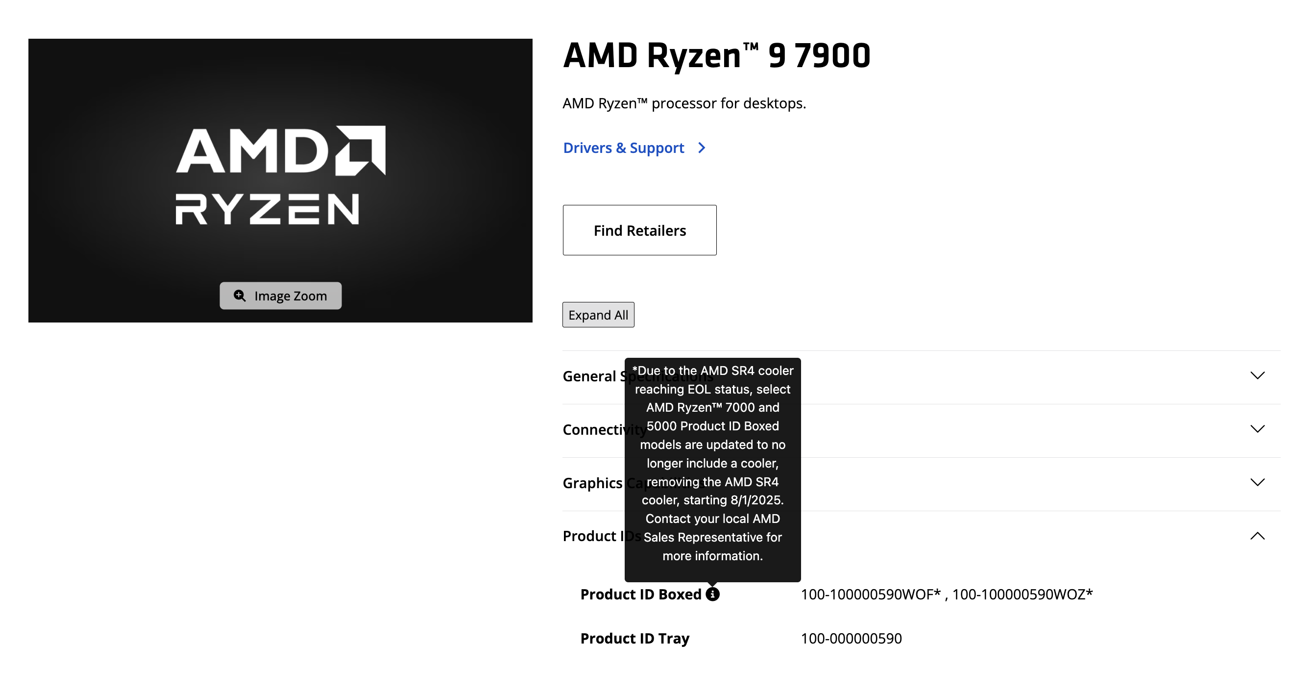 AMD Ryzen 9 7900 with an updated OPN highlighting the removal of the bundled Wraith Prism stock cooler