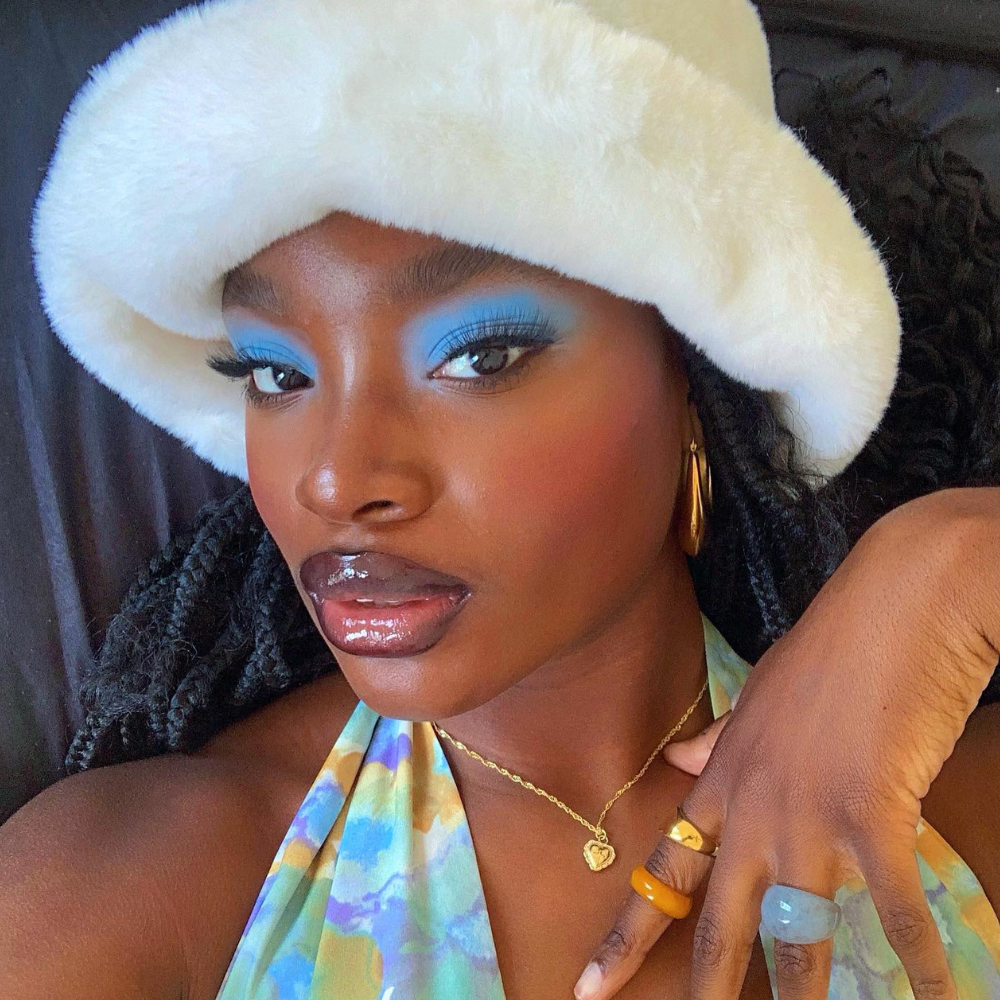 Woman with blue eyeshadow