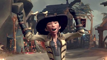 An excited pirate from Sea of Thieves.