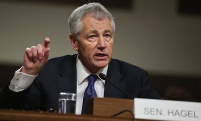 Former Sen. Hagel testifies before the Senate Armed Services Committee on Jan. 31 during his confirmation hearing.