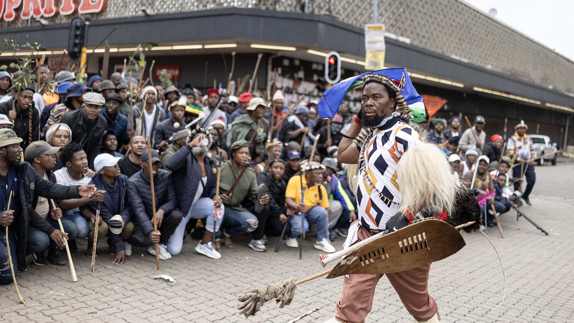 A large crowd of demonstrators gather to protest against undocumented migrants in Johannesburg, South Africa