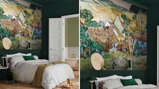 bedroom with feature wall mural