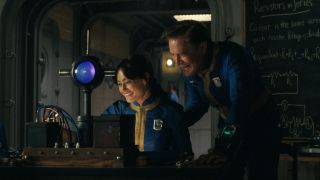 Ella Purnell and Kyle McLachian in Fallout.