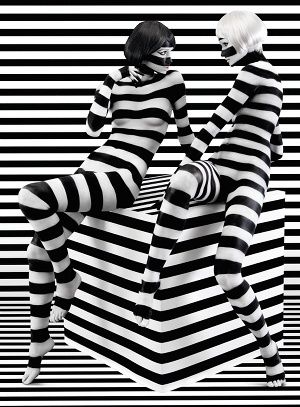 Part of the striking black-and-white Aizone identity. "We stuck to the guidelines for the ad campaigns, but took it a step further by incorporating fashion models with the patterns and typography," explains Walsh