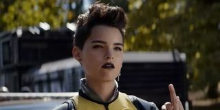 Negasonic flipping off Wade in Deadpool 2