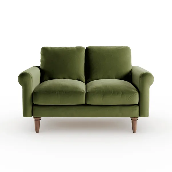 Dunelm, Maeve Compact Olive Velvet 2 Seater Sofa