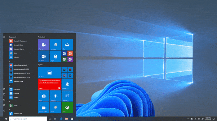 Windows 11 Start menu redesign animated gif