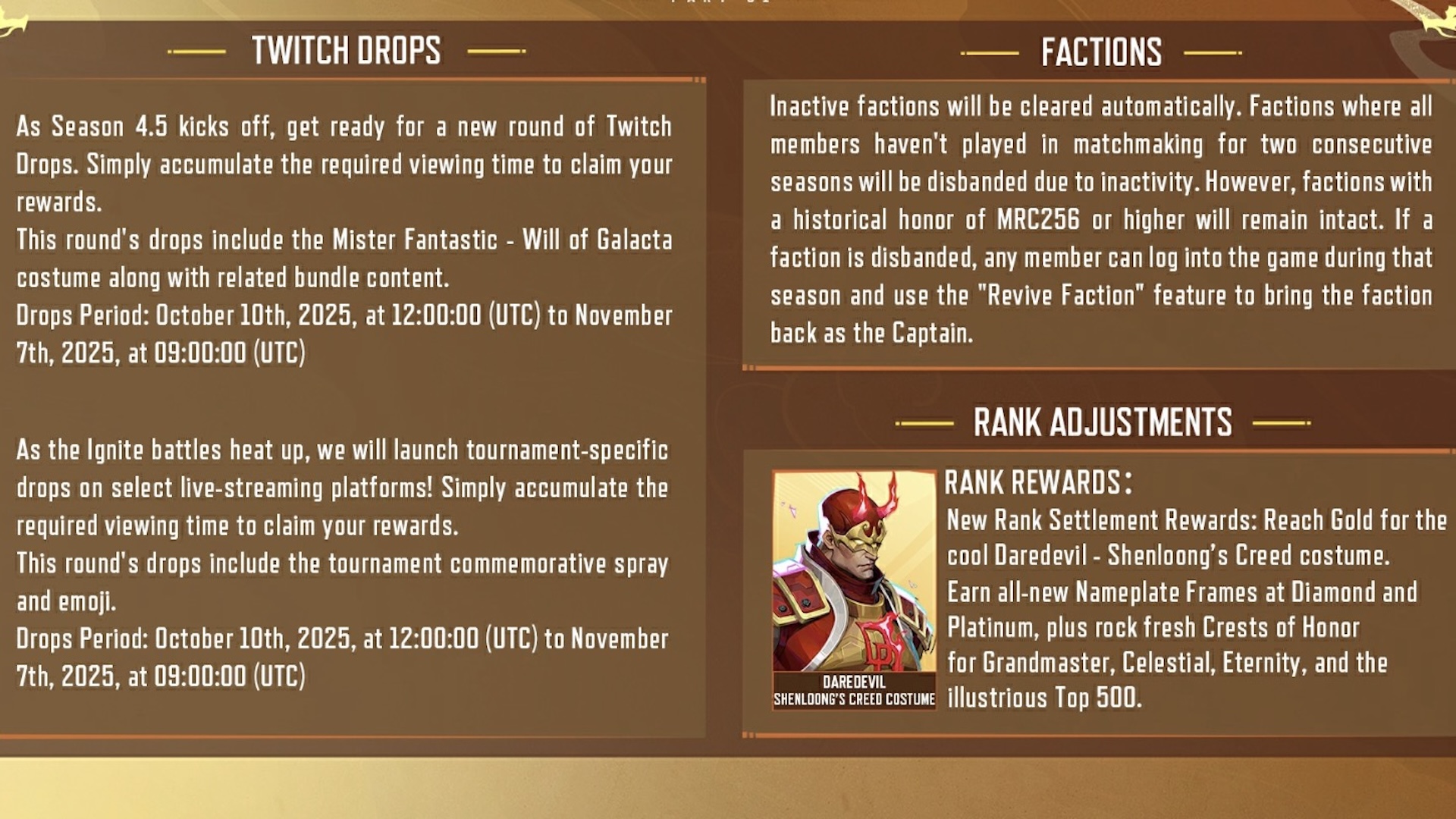 Marvel Rivals infographic detailing changes to Season 4.5