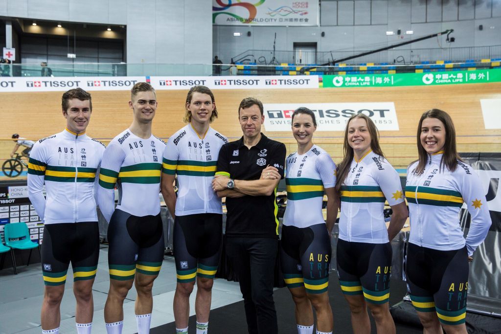 Performance director Simon Jones (centre) with members of the Australian Cycling Team