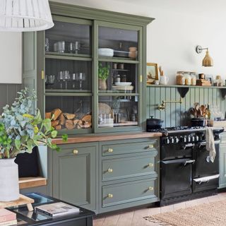 green kitchen dresser and cooker