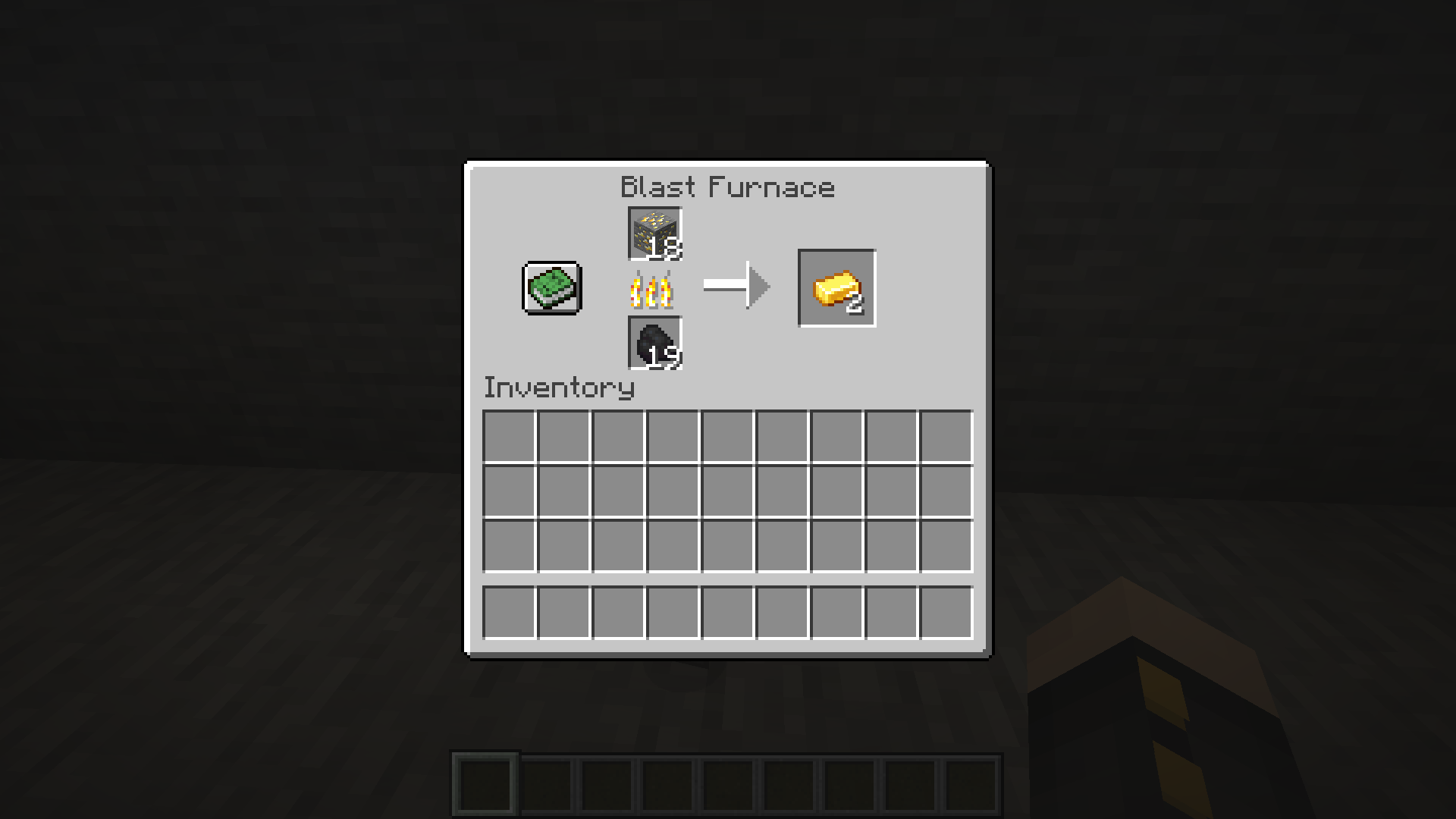 The Minecraft screen showing how to use a Blast Furnace to convert resources.