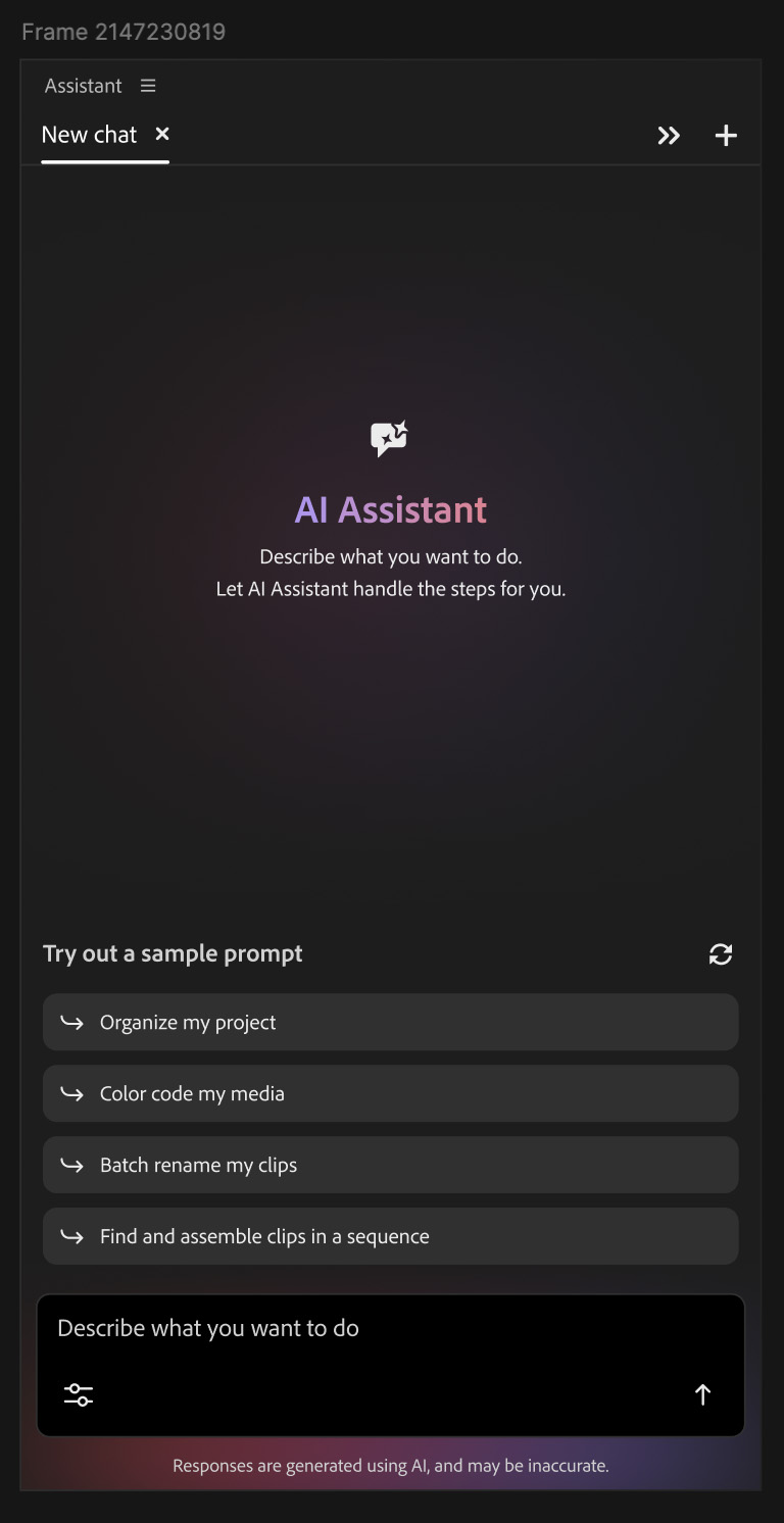 Screenshot of AI Assistant in Adobe Premiere