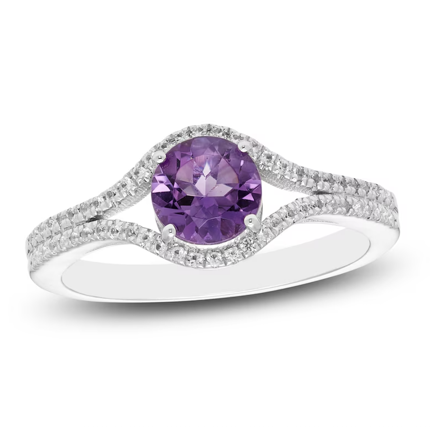 Jared Jewelers , Natural Amethyst &amp;amp; White Lab-Created Sapphire Split Shank Ring Sterling Silver (Was $170)