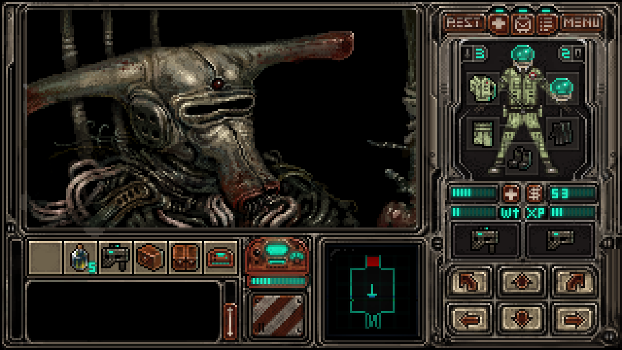Far future cultist with ox-head shaped helmet