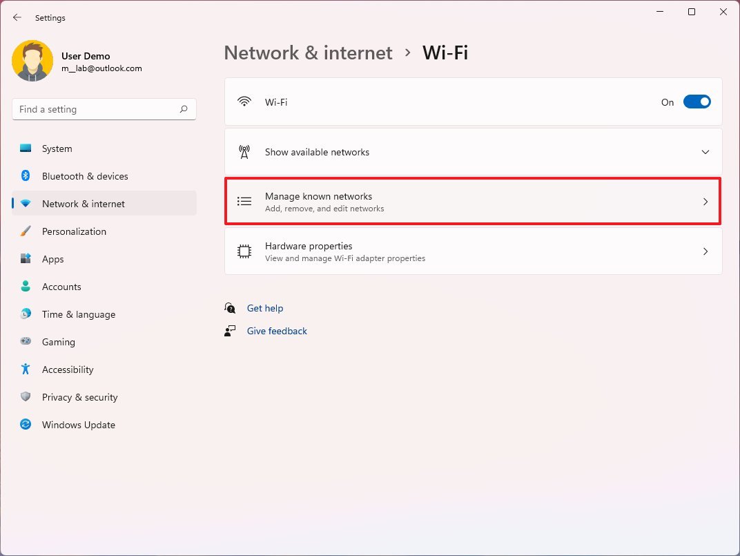 Open manage known networks