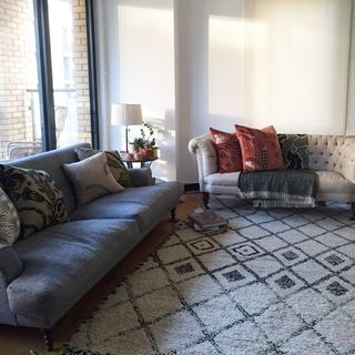 living room with sofa and berber rug