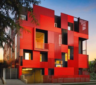 Abstract red cube building