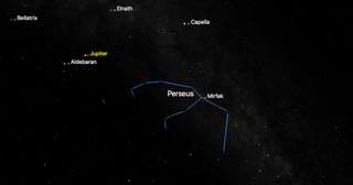 night sky graphic showing the constellation Perseus in the night sky tonight