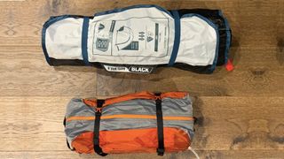 The two-person Forclaz MT500 underneath the three-person Quechua MH100 Fresh&Black