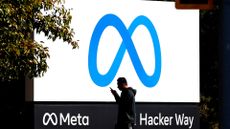 Meta logo and branding pictured on a sign outside the social media giant's Menlo Park headquarters, California.