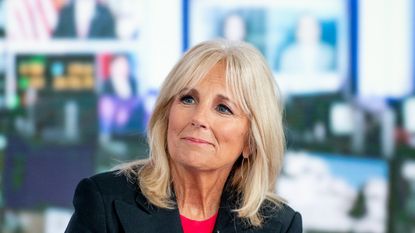 NEW YORK, NY - SEPTEMBER 06: Jill Biden discusses "Walk of America" as she visits "America's Newsroom" at Fox News Channel Studios on September 6, 2018 in New York City. (Photo by Roy Rochlin/Getty Images)