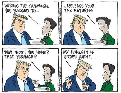 Political Cartoon U.S. Trump Taxes Tax Day IRS Audit Tax Returns