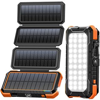 Blavor Solar Charger Power Bank, Pd 18w Fast Charging 20000mah Battery Pack With 4 Foldable Panels, Portable Solar Powered Usb C Charger With Camping Flashlight Compass Carabiner for Cell Phone