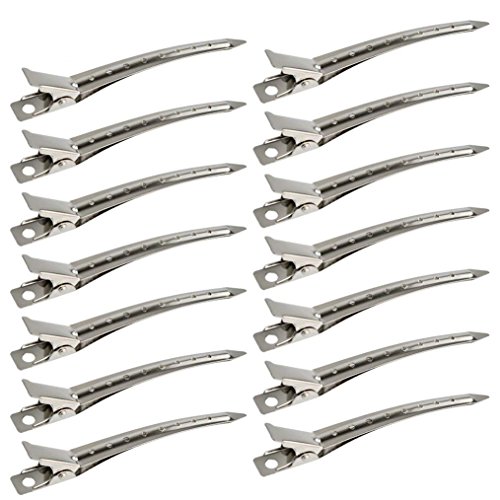 24 Packs Duck Bill Clips, Bantoye 3.5 Inches Rustproof Metal Alligator Curl Clips With Holes for Hair Styling, Hair Coloring, Silver