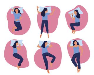 Sleep position graphic with pink bubbles