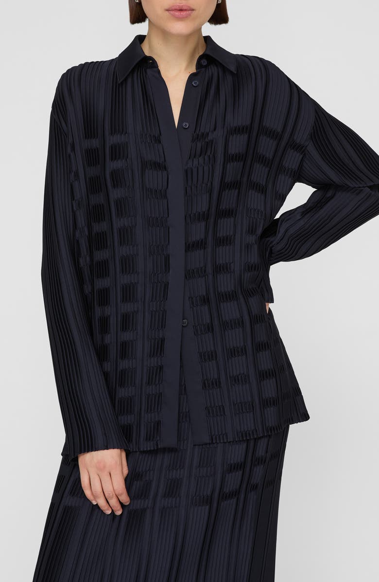 Basketweave Pliss&amp;eacute; Recycled Satin Button-Up Shirt