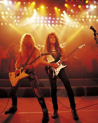 Kirk Hammett and James Hetfield onstage