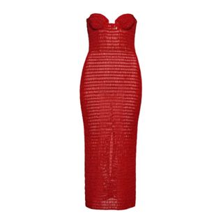Magda Butrym Crochet bustier midi dress in red