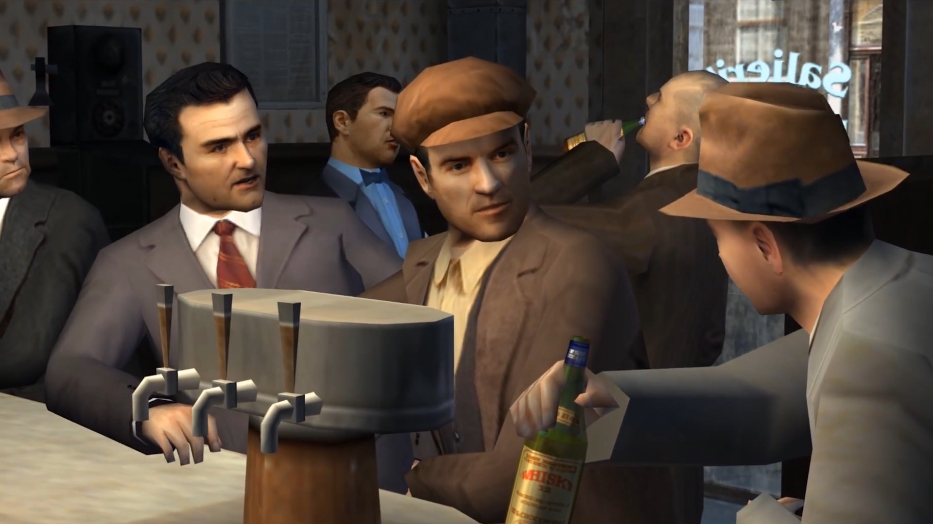 Gangsters drinking in a bar in Mafia