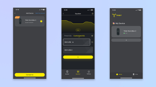 a screenshot of the tribit app showing its black and yellow color scheme with EQ selection in the app