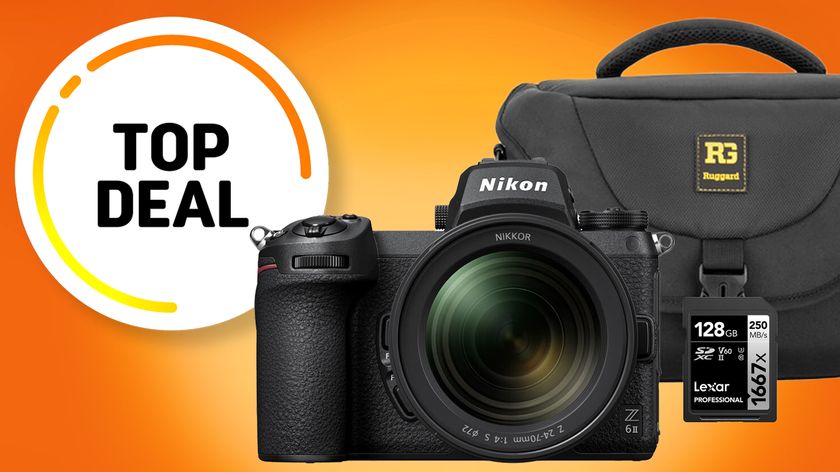 A Nikon Z6 II camera with a Nikkor lens, Lexar 128GB SD card, and Ruggard camera bag, highlighted with a &quot;Top Deal&quot; badge