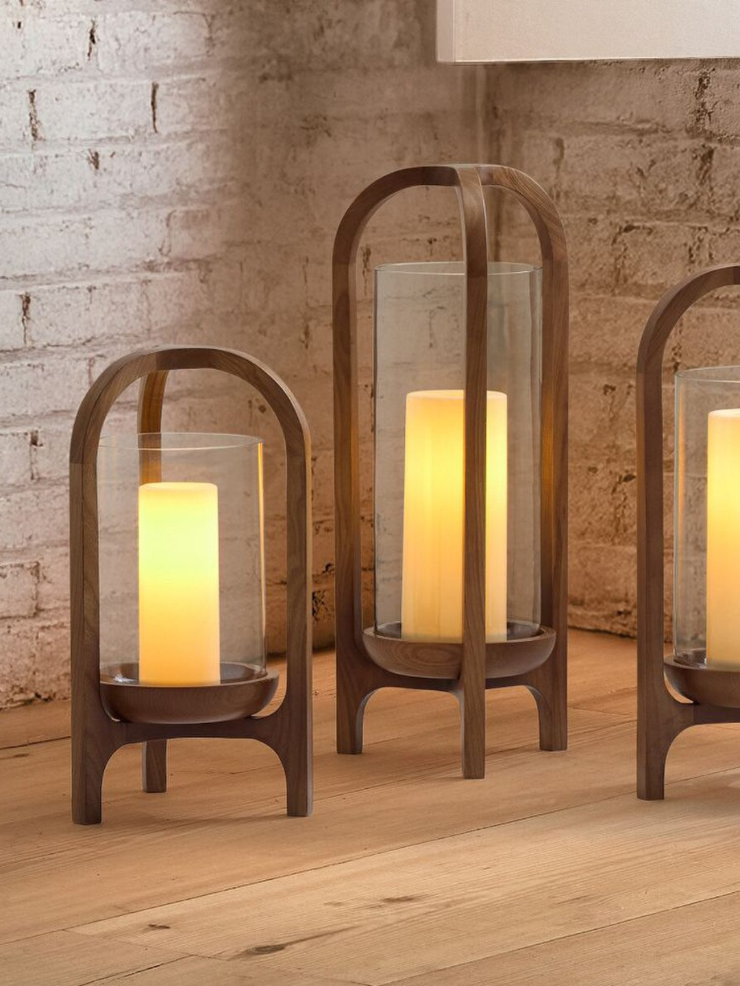 A wood pedestal lantern from West Elm