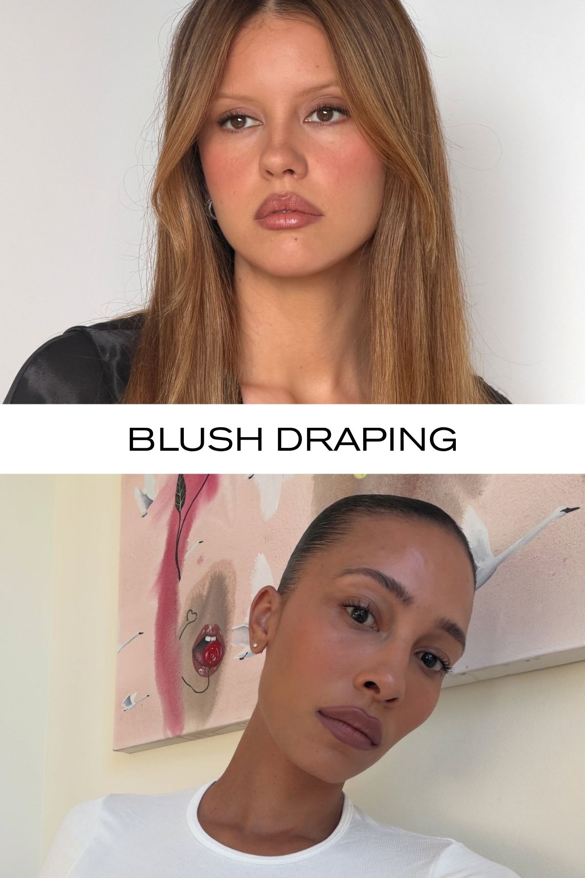 A picture of Mia Goth and creator @tylynn wearing blusher with the text "blush draping" over the top