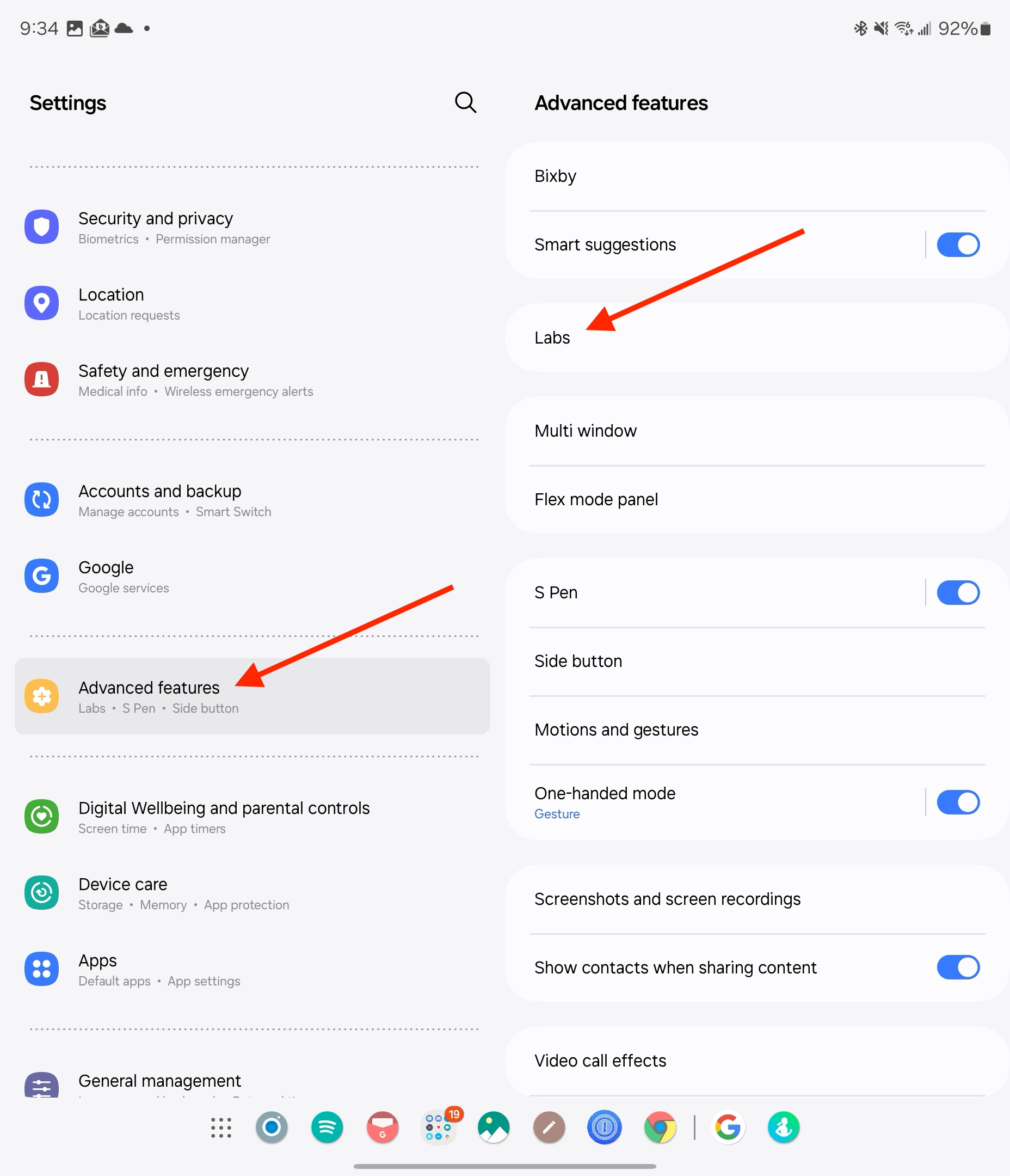 Labs settings on the Galaxy Z Fold 6