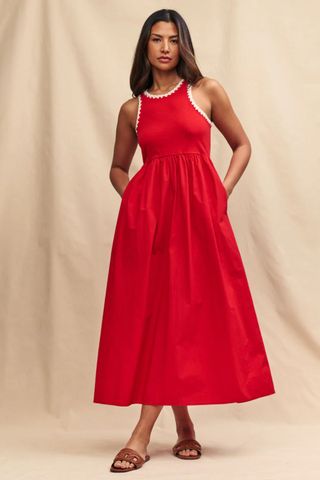 Nobody's Child, Red Crochet Trim Seattle Midi Skater Dress