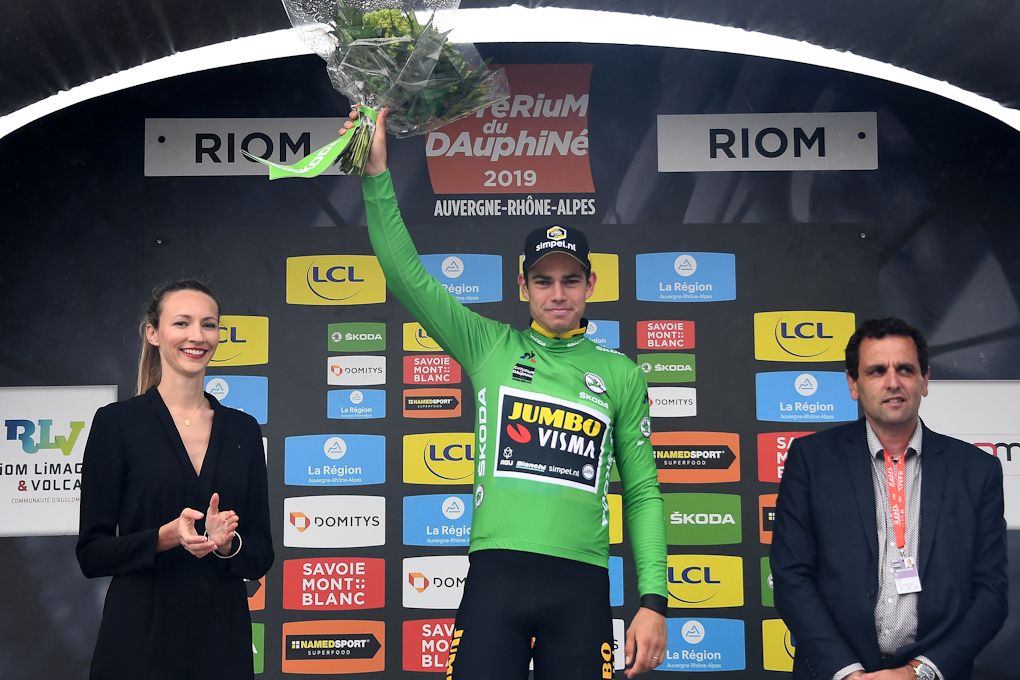 Wout Van Aert (Jumbo-Visma) in green after stage 3 at Dauphine