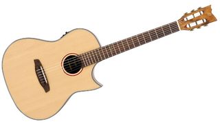 The Coral-NY is a crossover between the steel-string flat-top and the flamenco-style classical guitar